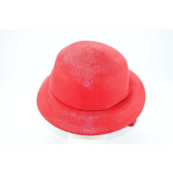 1980s Red Adolfo II Brimmed Straw Hat with Chin - Picture 4 of 5